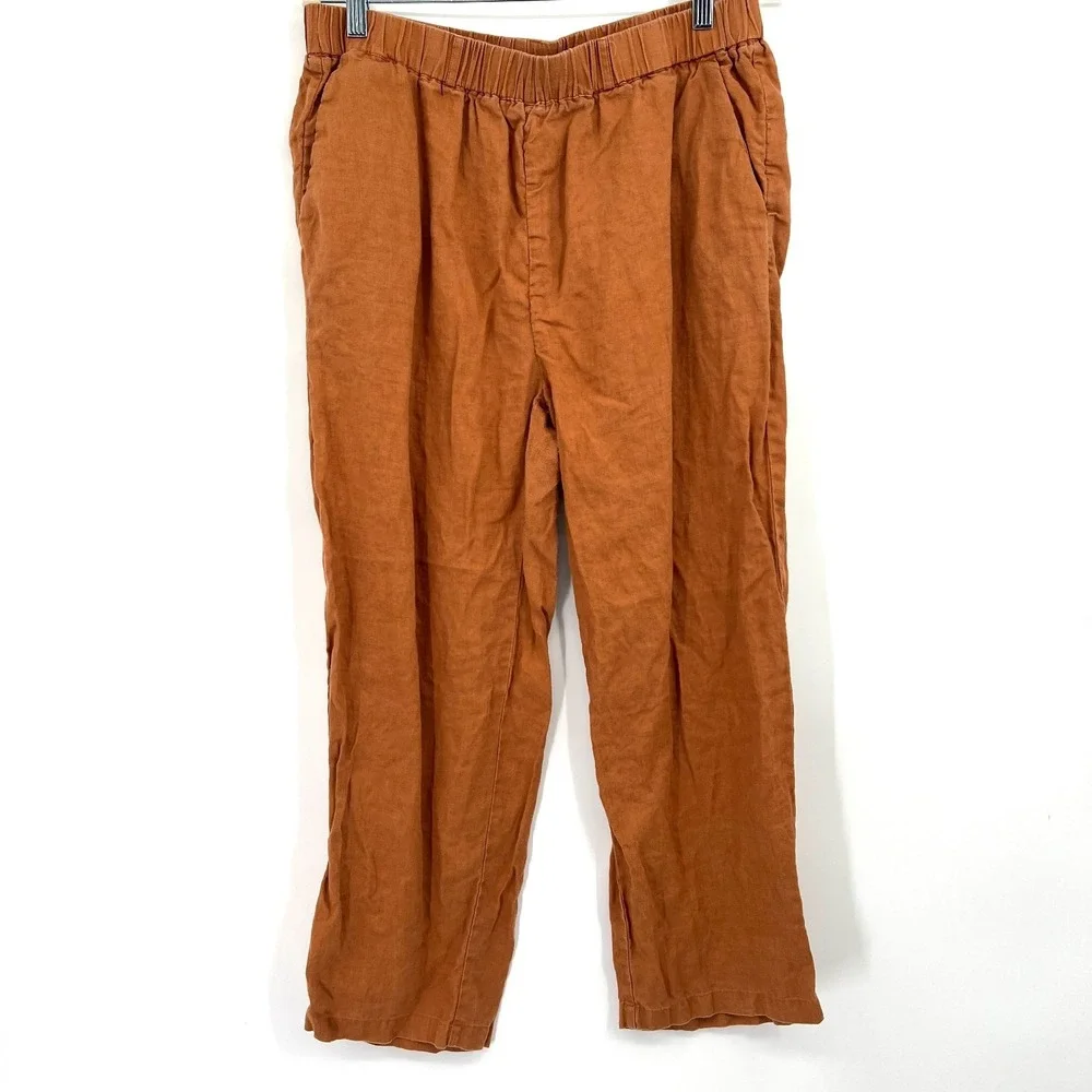 Quince brown 100% linen pants coastal granddaughter boho effortlessly chic L